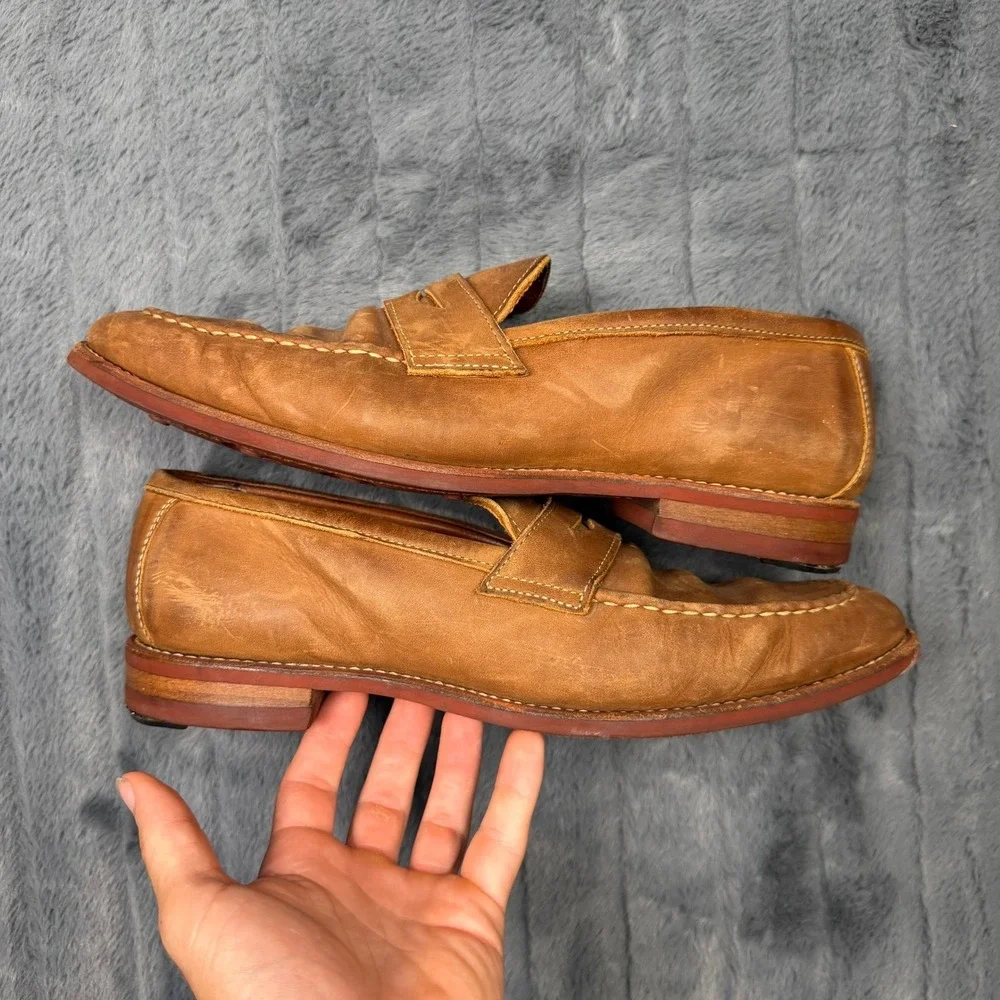 Allen Edmonds Addison Penny Loafer Mens 11.5 D Tan Leather Red Dainite Sole 4614